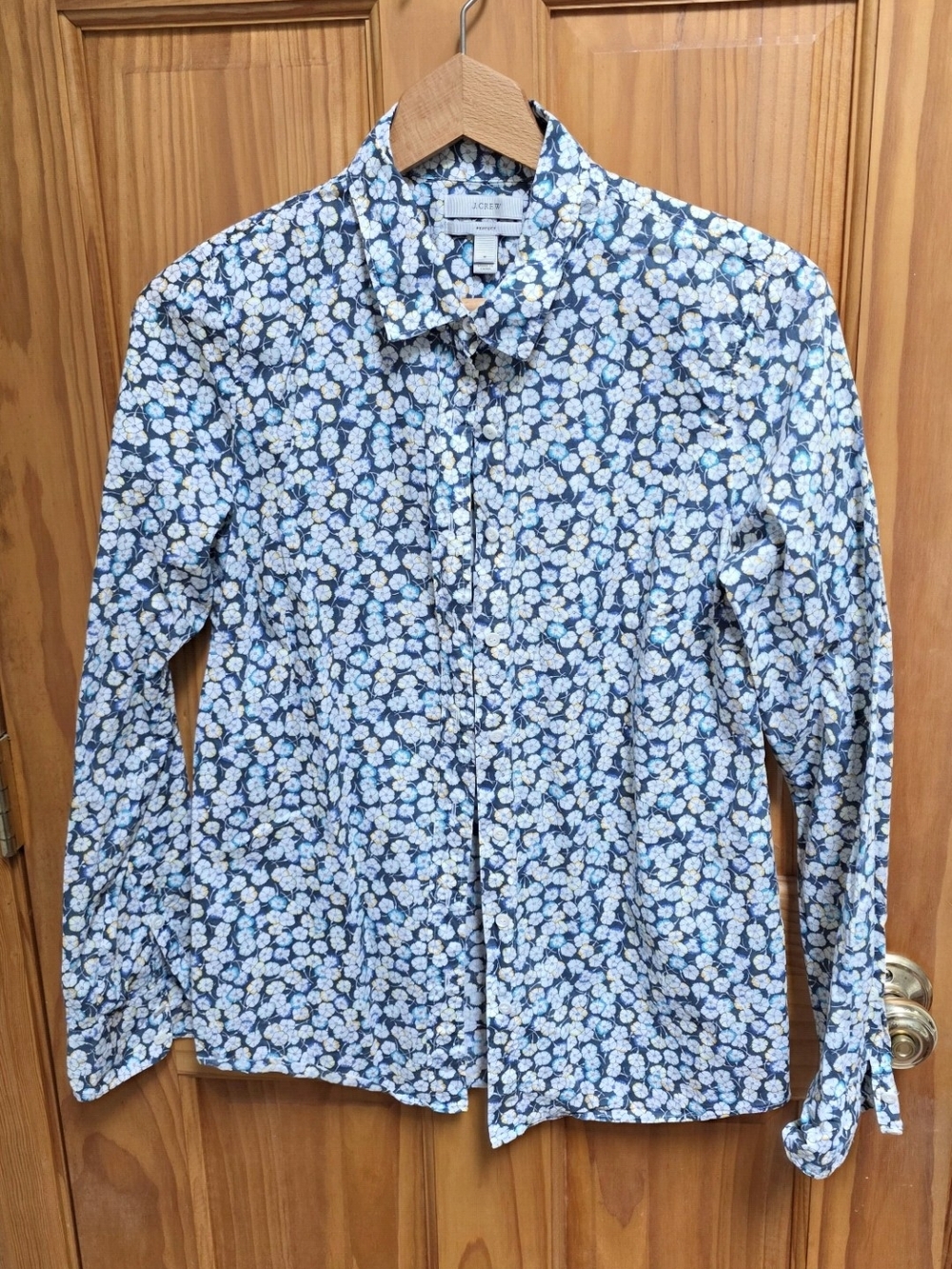 J. Crew Navy and White Floral Button-Down Shirt
